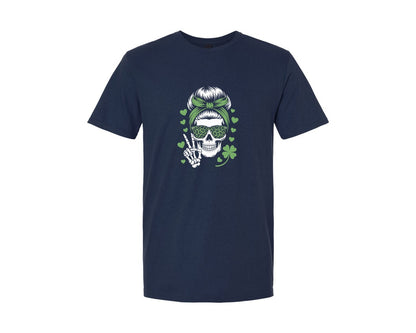 brand:Generic|color:Navy|St Patricks Day Lucky Skull Girl Graphic T-Shirt