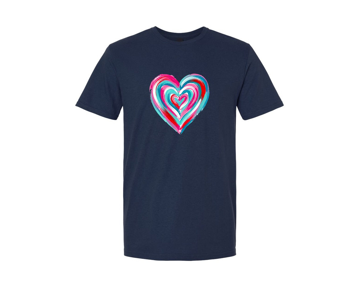 brand:Generic|color:Navy|Bright Abstract Brushstroke Heart Graphic T-Shirt