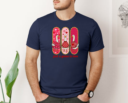 brand:Bella Canvas|color:Navy|Just A Goose In Love Valentine Graphic T-Shirt