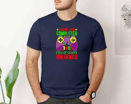 brand:Bella Canvas|color:Navy|Level 100 Complete 100 Days Of School Graphic T-Shirt