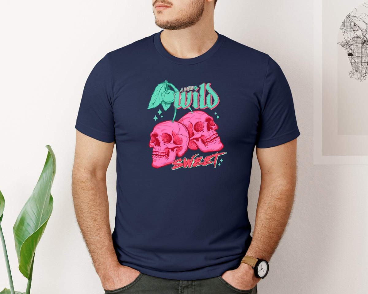 brand:Bella Canvas|color:Navy|A Little Wild Sweet Skull File 2 Graphic T-Shirt