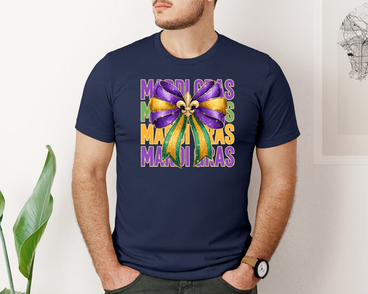 Mardi Gras Coquette Bow Fleur De Lis Graphic T-Shirt