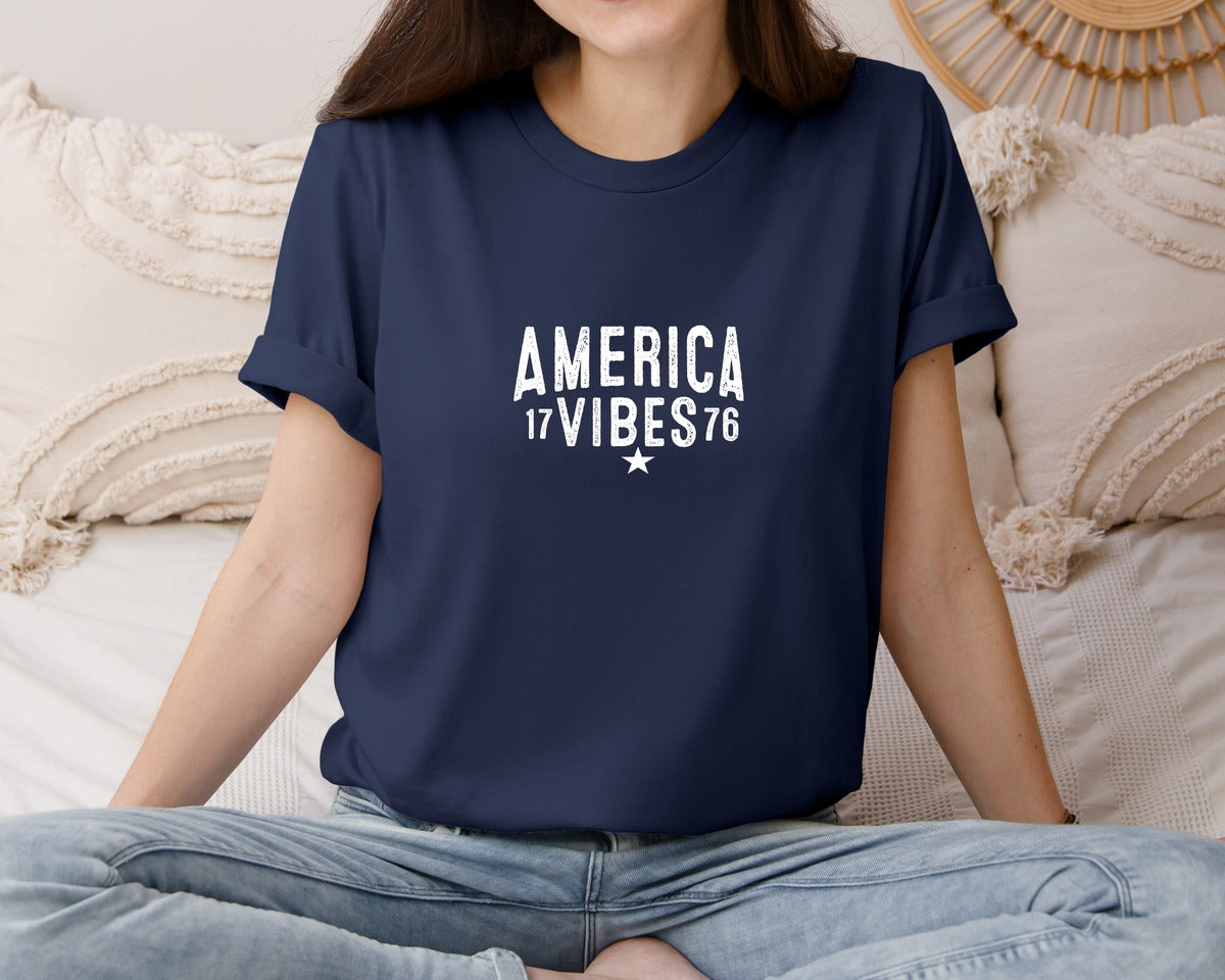 brand:Bella Canvas|color:Navy|America Vibes 1776 4Th Of July Graphic T-Shirt