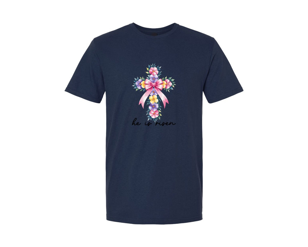 brand:Generic|color:Navy|Watercolor Cross Easter Bible Verse Graphic T-Shirt