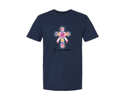 brand:Generic|color:Navy|Watercolor Cross Easter Bible Verse Graphic T-Shirt