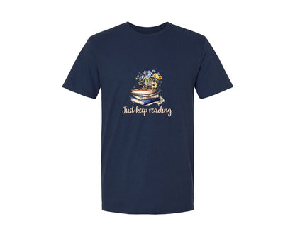 brand:Generic|color:Navy|Just Keep Reading Retro Wild Flowers Graphic T-Shirt
