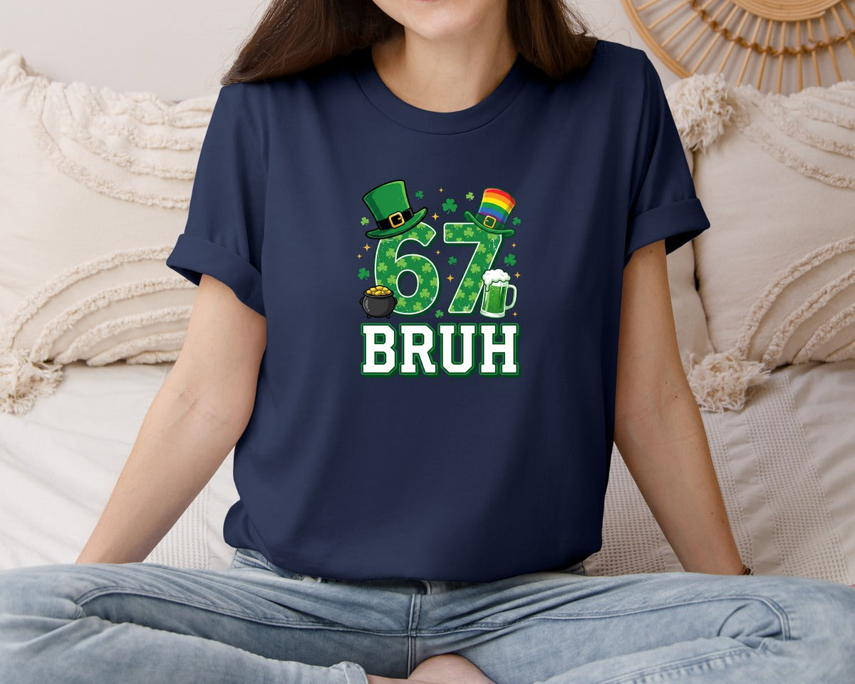 brand:Bella Canvas|color:Navy|67 Bruh St Patricks Day Graphic T-Shirt
