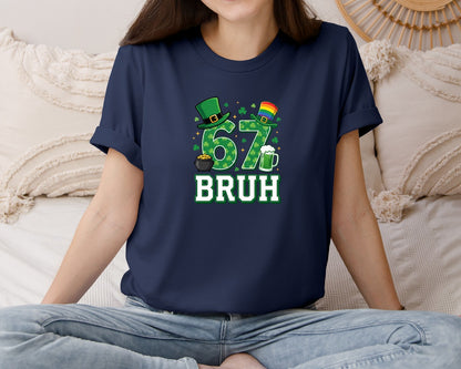 brand:Bella Canvas|color:Navy|67 Bruh St Patricks Day Graphic T-Shirt