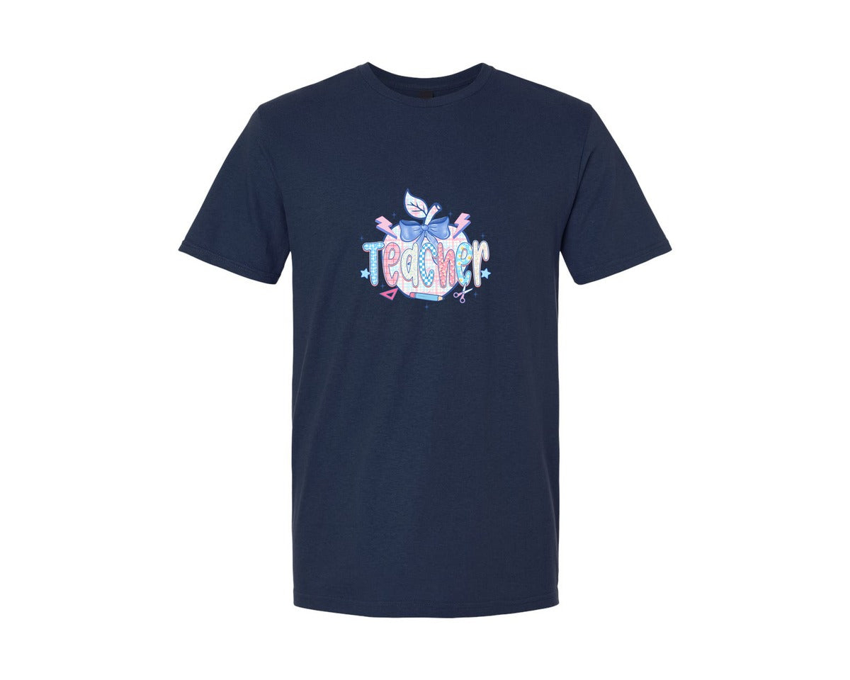 brand:Generic|color:Navy|Girly Teacher Apple Teacher Graphic T-Shirt