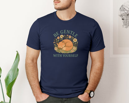 brand:Bella Canvas|color:Navy|Be Gentle Fox Self Care Mindful Graphic T-Shirt
