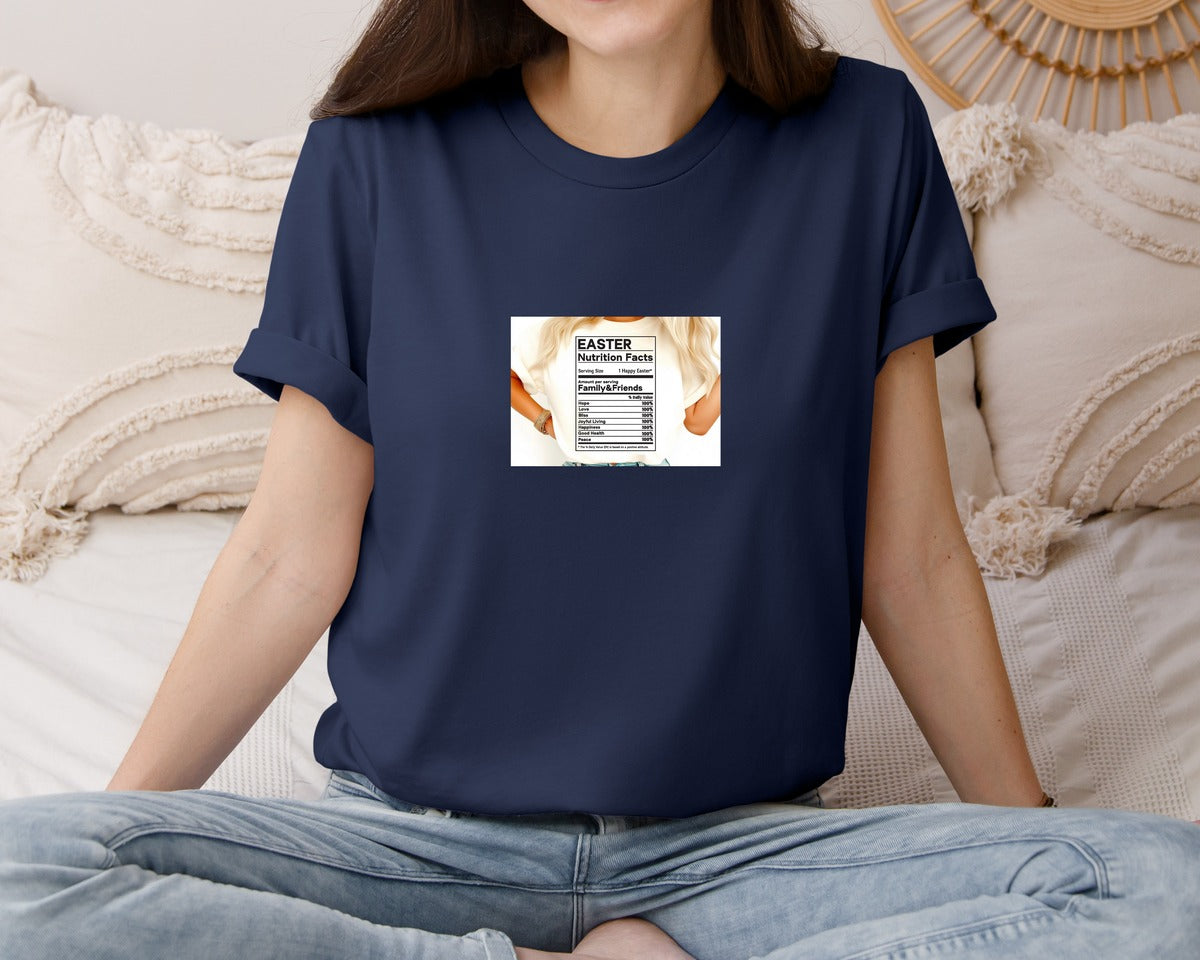 brand:Bella Canvas|color:Navy|Easter Nutrition Facts Easter 2 Graphic T-Shirt