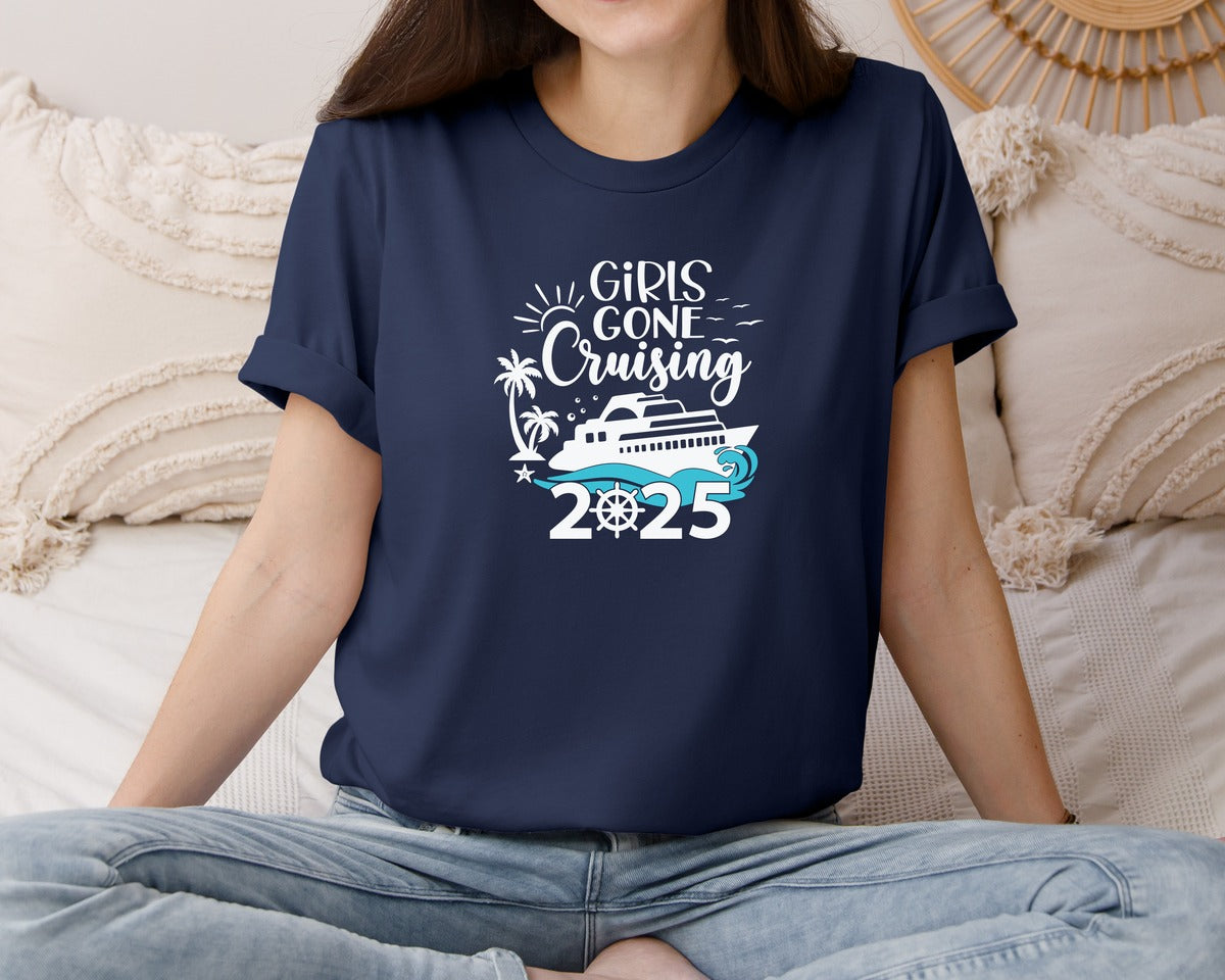 brand:Bella Canvas|color:Navy|Girls Cruise Trip 2025 Friend Cruise Graphic T-Shirt