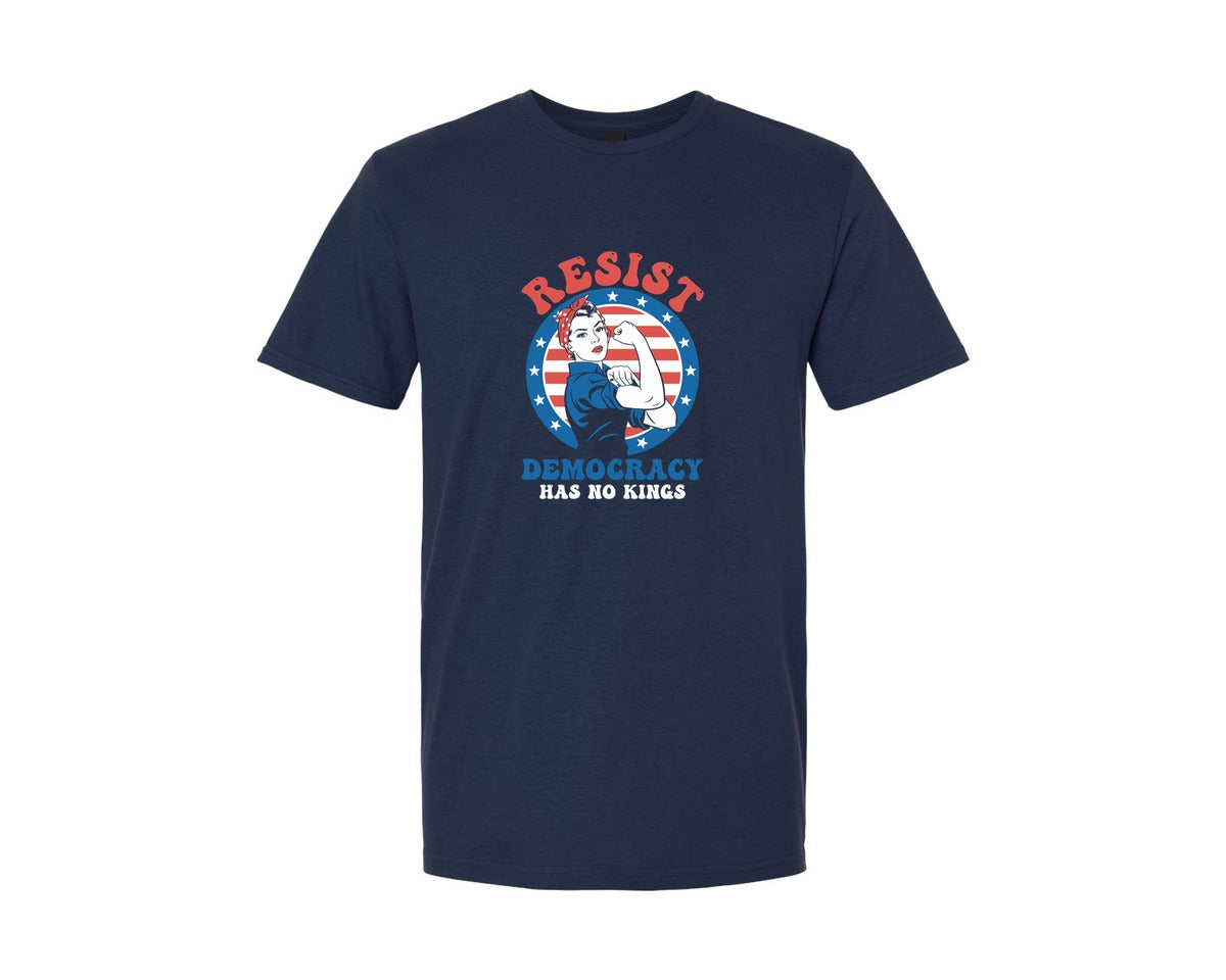 brand:Generic|color:Navy|Resist Democracy Has No Kings Shirt Graphic T-Shirt