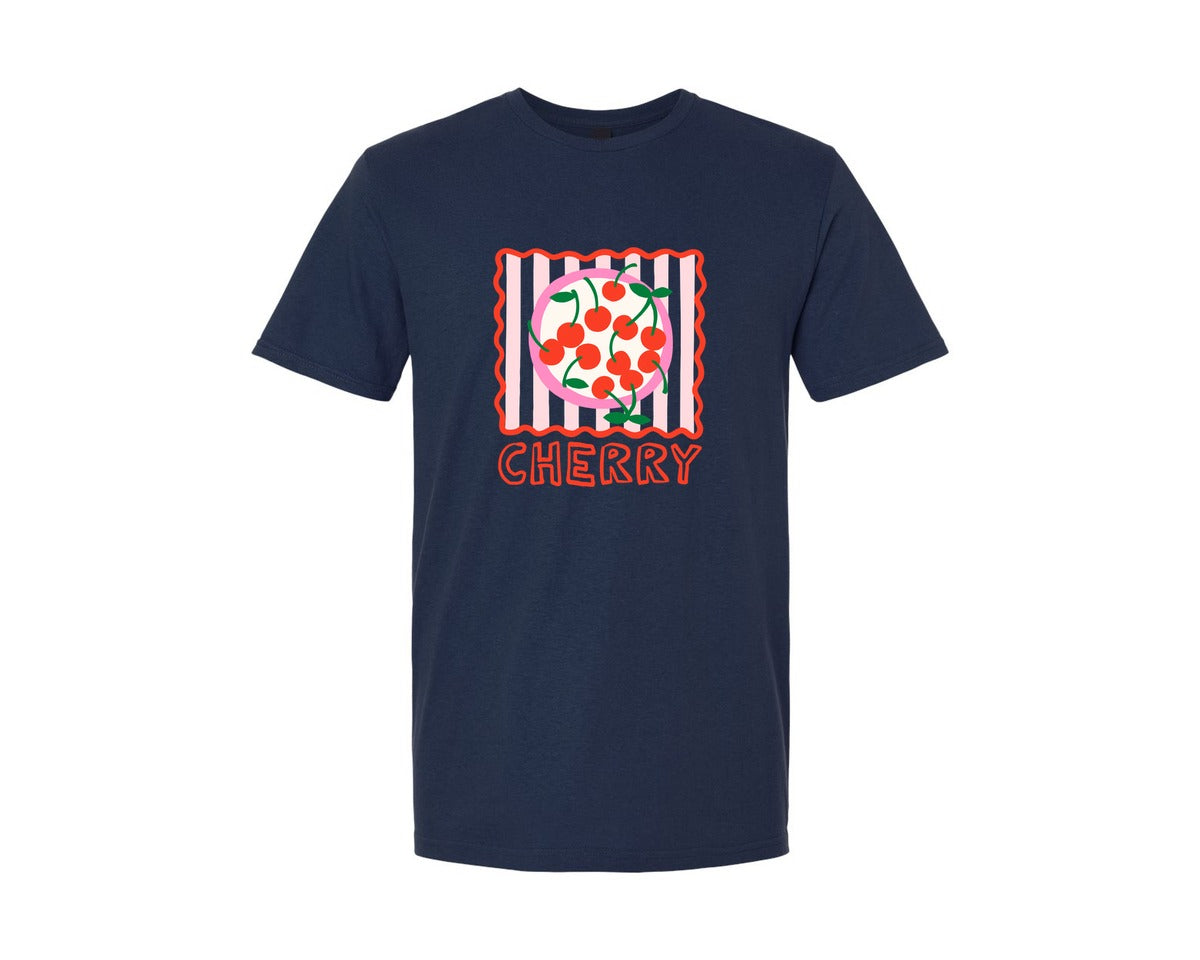 brand:Generic|color:Navy|Cherry Summer Fruit Print Graphic T-Shirt