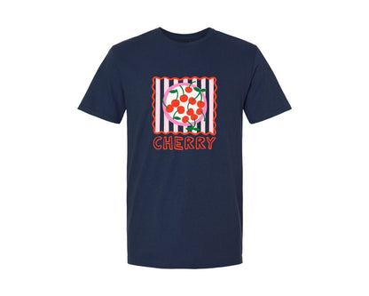 brand:Generic|color:Navy|Cherry Summer Fruit Print Graphic T-Shirt