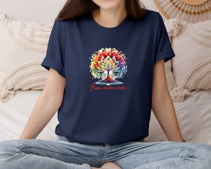 brand:Bella Canvas|color:Navy|Yoga Zen Flower Boom Chakra Graphic T-Shirt