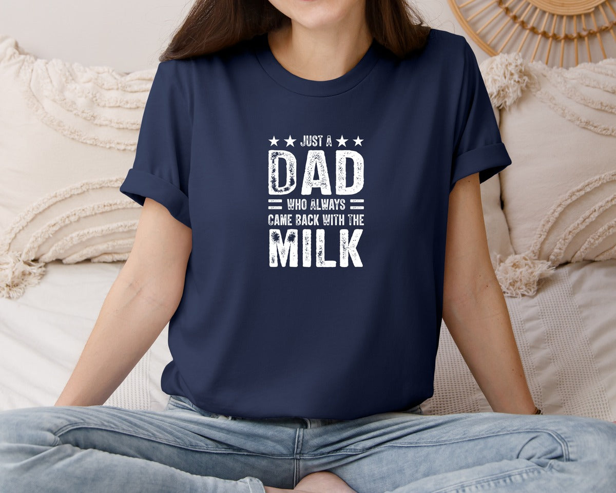 brand:Bella Canvas|color:Navy|Funny Fathers Day Milk Design Graphic T-Shirt