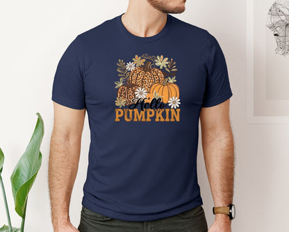 brand:Bella Canvas|color:Navy|Leopard Pumpkin Fall Graphic T-Shirt