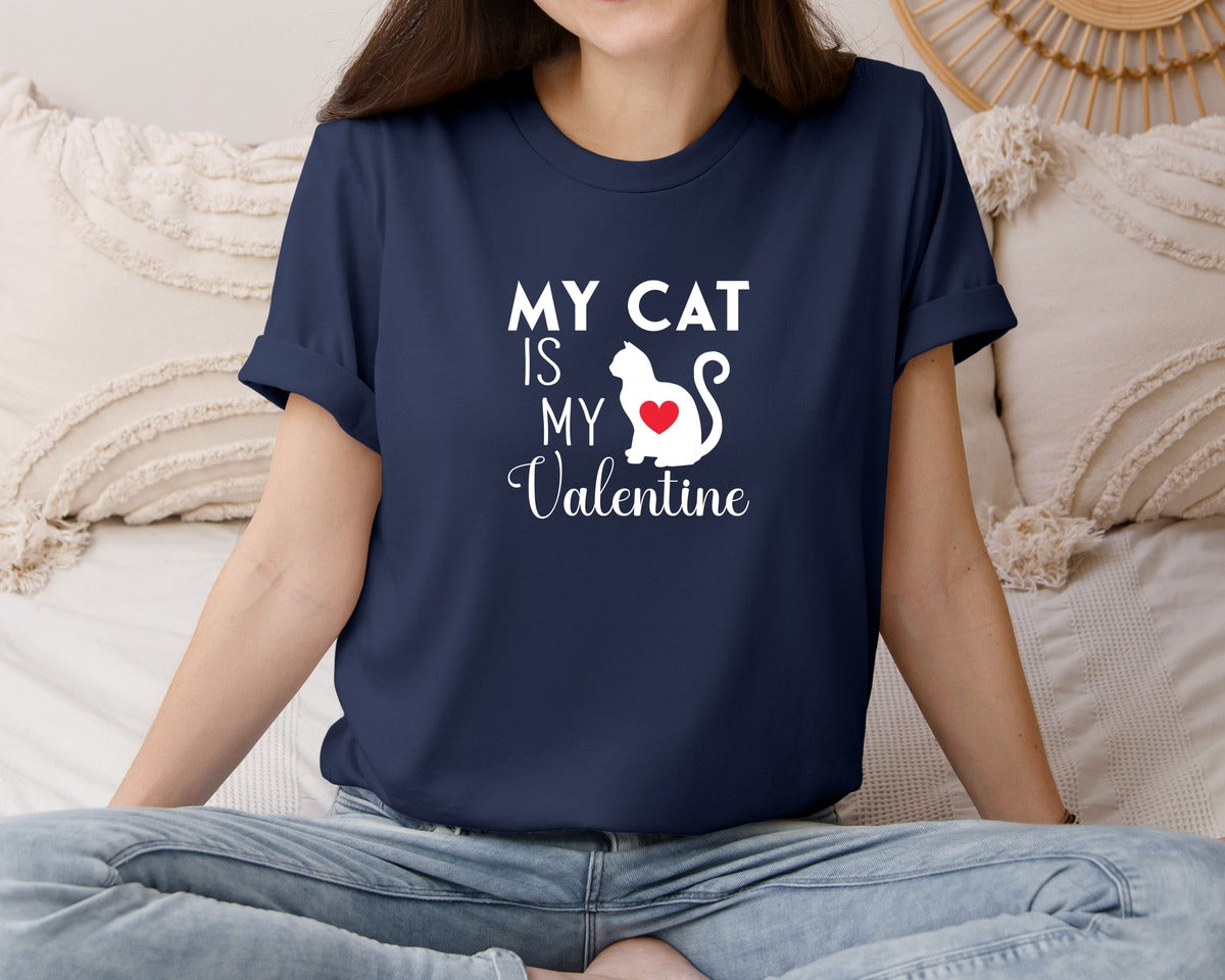 brand:Bella Canvas|color:Navy|My Cat Is My Valentine Cat Lover T Shirt Graphic T-Shirt