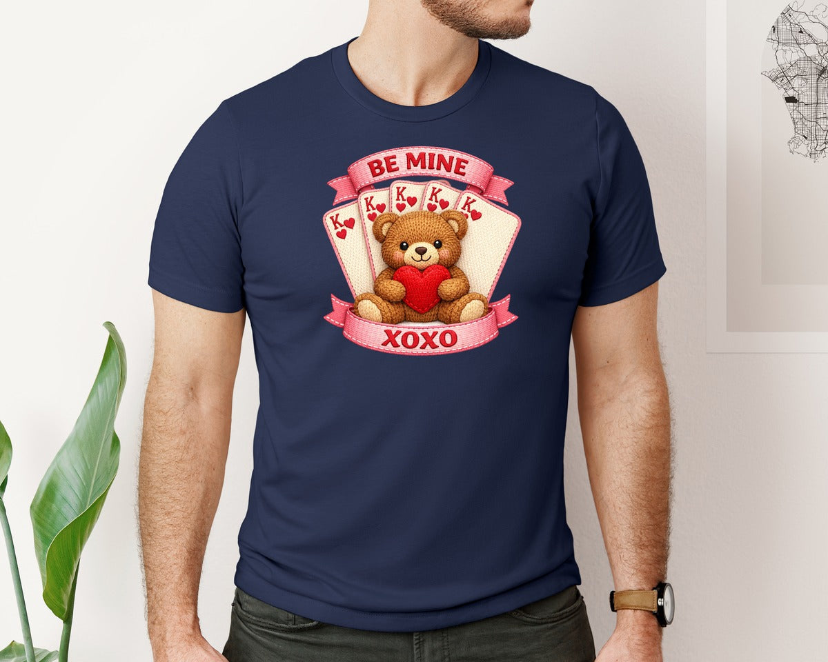 brand:Bella Canvas|color:Navy|Crochet Valentine Cards Graphic T-Shirt
