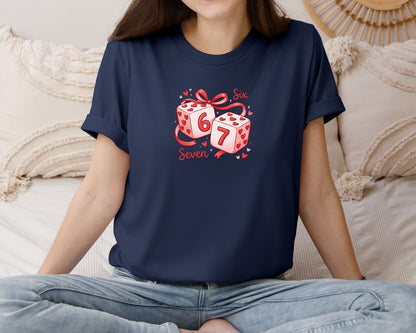 brand:Bella Canvas|color:Navy|Valentine Dice Six Seven Viral Meme Graphic T-Shirt