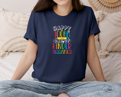 brand:Bella Canvas|color:Navy|Happy 100Th Day Of Kindergarten 4 Graphic T-Shirt