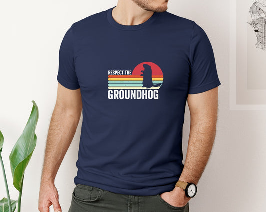 Respect The Groundhog Vintage Design Graphic T-Shirt