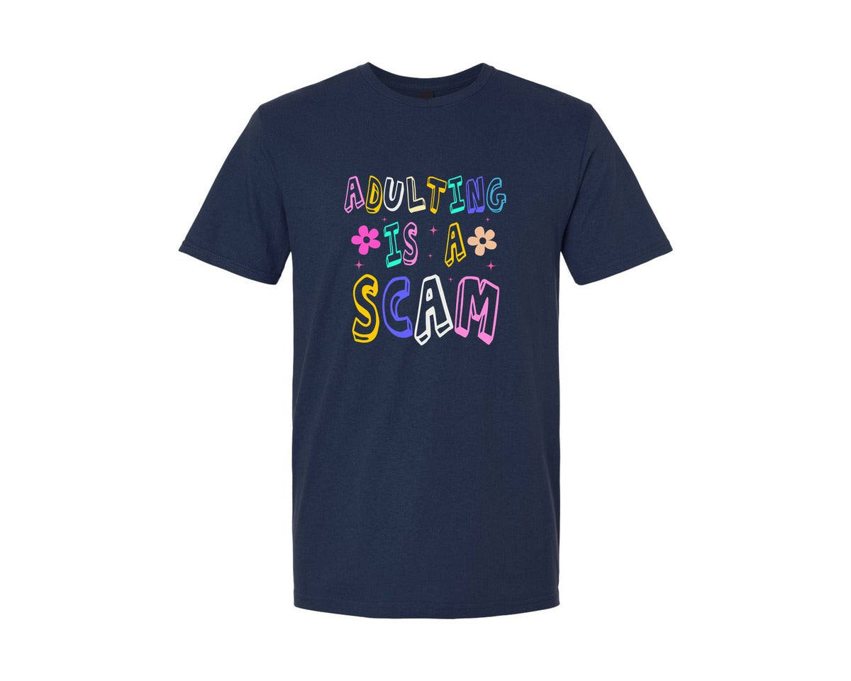 brand:Generic|color:Navy|Adulting Is A Scam Funny Sarcastic 4 Graphic T-Shirt