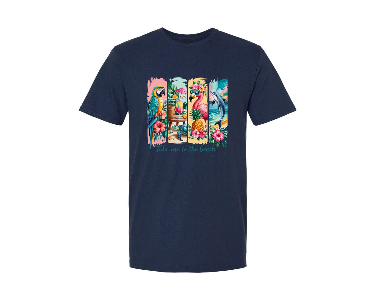 brand:Generic|color:Navy|Take Me Beach Tropical Animals Dtf Graphic T-Shirt