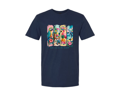 brand:Generic|color:Navy|Take Me Beach Tropical Animals Dtf Graphic T-Shirt