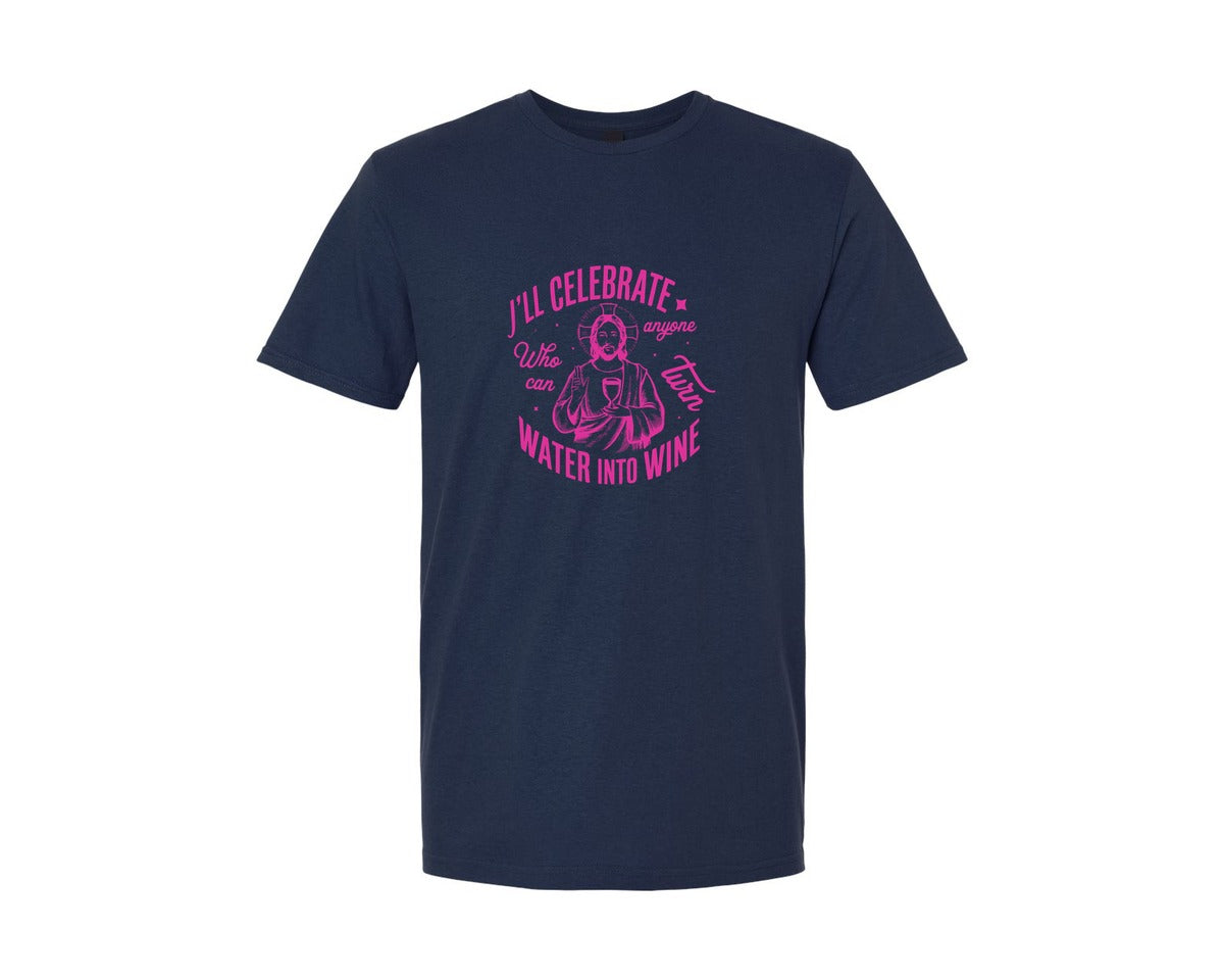 brand:Generic|color:Navy|Jesus Water Into Wine Design Graphic T-Shirt