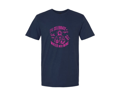 brand:Generic|color:Navy|Jesus Water Into Wine Design Graphic T-Shirt