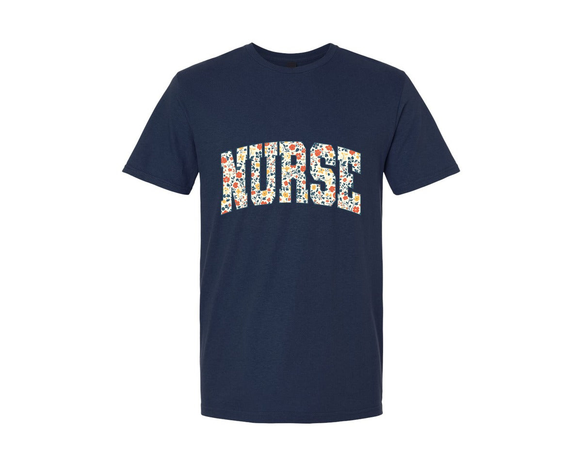 brand:Generic|color:Navy|Boho Floral Nurse Retro Nurse Flower 2 Graphic T-Shirt