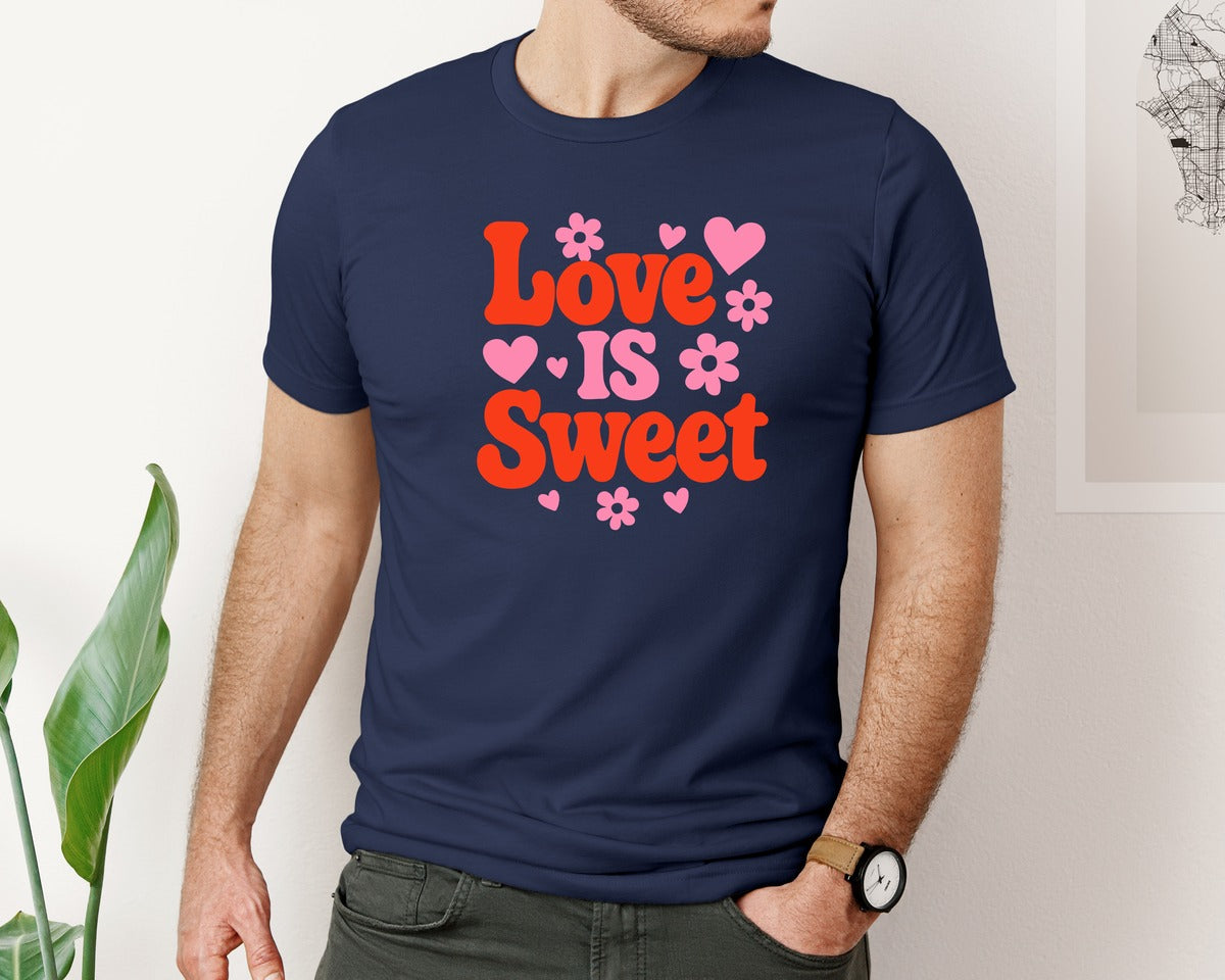 brand:Bella Canvas|color:Navy|Love Is Sweet Valentines Graphic T-Shirt