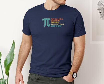 brand:Bella Canvas|color:Navy|Irrational Math Quote Funny Pi Day Graphic T-Shirt