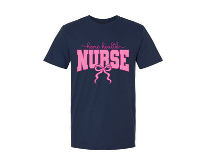 brand:Generic|color:Navy|Home Health Nurse Coquette Pink Bow Graphic T-Shirt