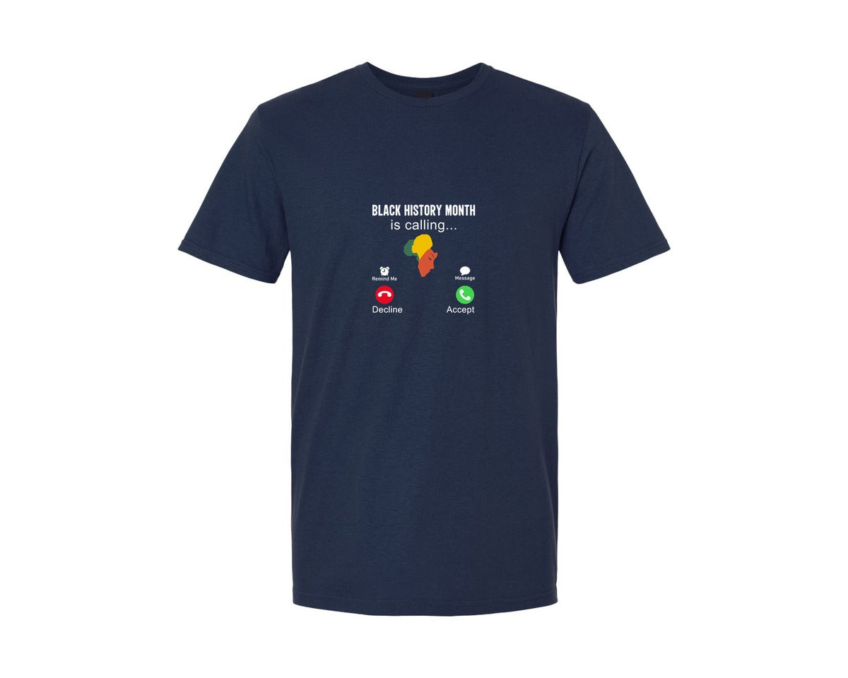 brand:Generic|color:Navy|Black History Month Is Calling Tshirt Graphic T-Shirt