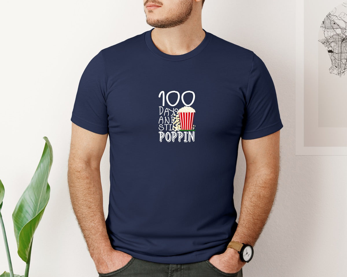 brand:Bella Canvas|color:Navy|100 Day Still Popping T Shirt Design Graphic T-Shirt