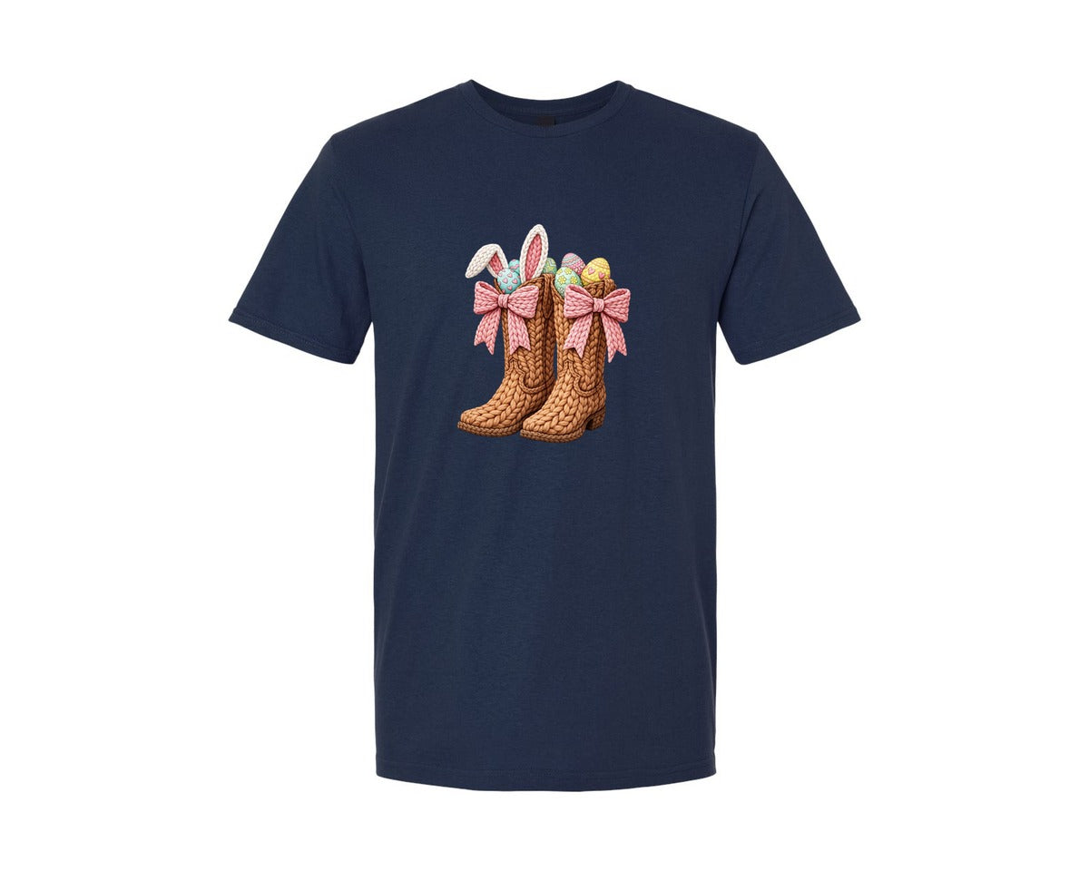 brand:Generic|color:Navy|Cowboy Boots Easter Coquette Graphic T-Shirt