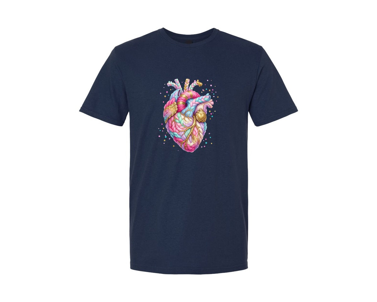 brand:Generic|color:Navy|Faux Yarn Anatomical Heart Valentine Graphic T-Shirt