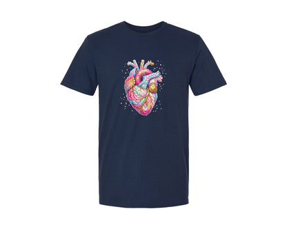 brand:Generic|color:Navy|Faux Yarn Anatomical Heart Valentine Graphic T-Shirt