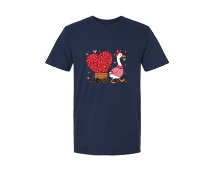 brand:Generic|color:Navy|Valentine Goose Glitter Heart Graphic T-Shirt