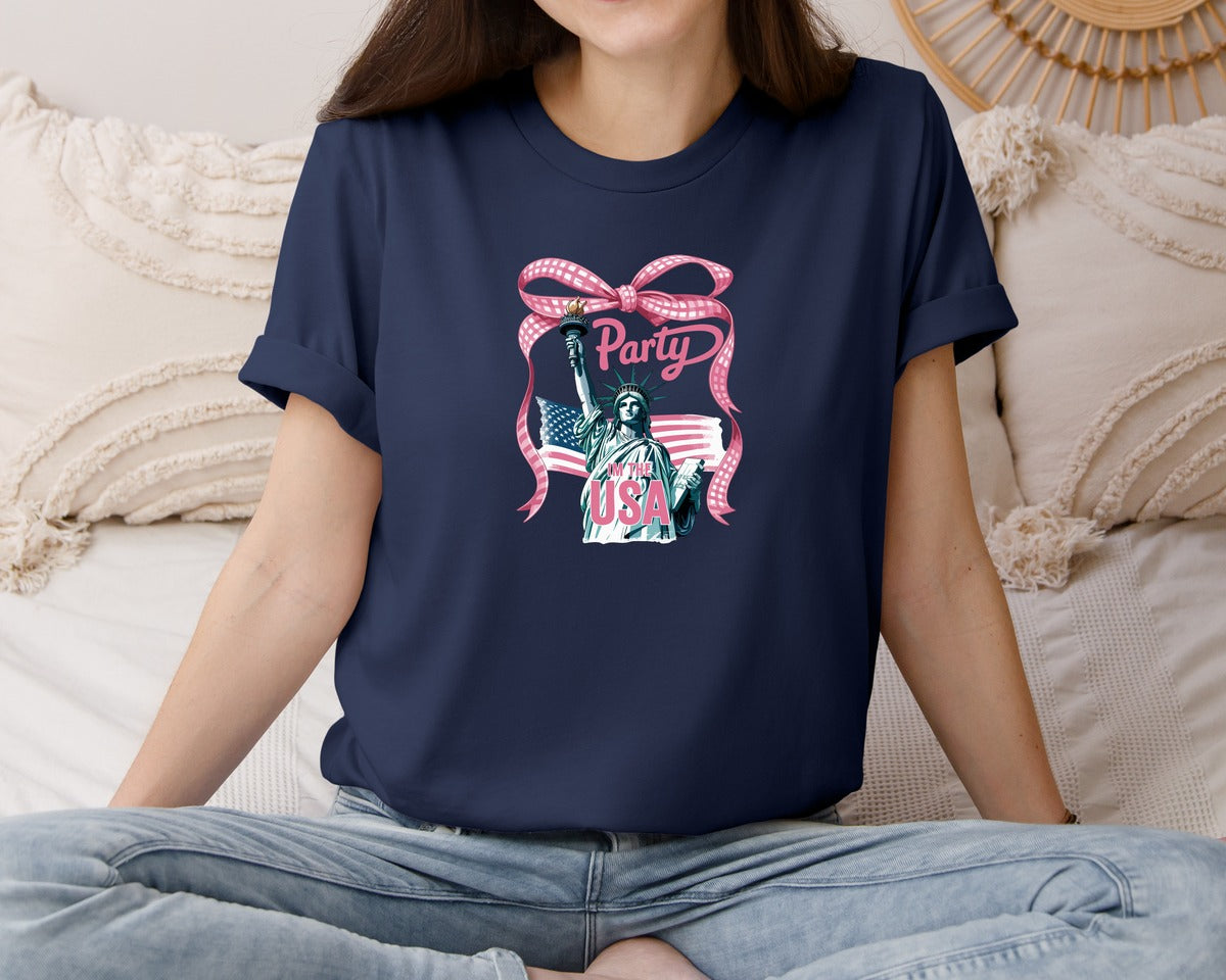 brand:Bella Canvas|color:Navy|Liberty Usa Party Retro Design Graphic T-Shirt