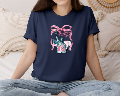brand:Bella Canvas|color:Navy|Liberty Usa Party Retro Design Graphic T-Shirt