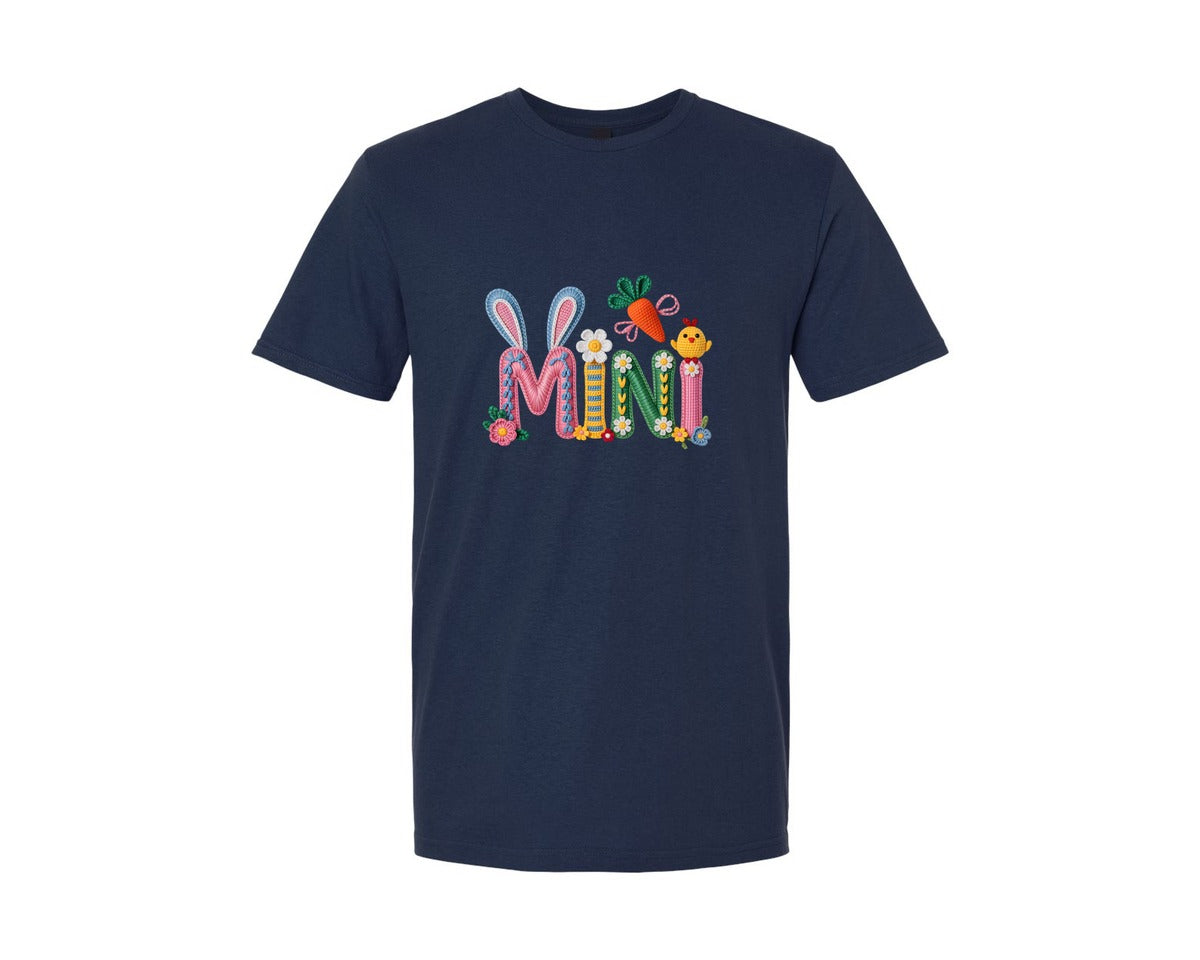 brand:Generic|color:Navy|Mini Bunny Crochet Easter Design Graphic T-Shirt