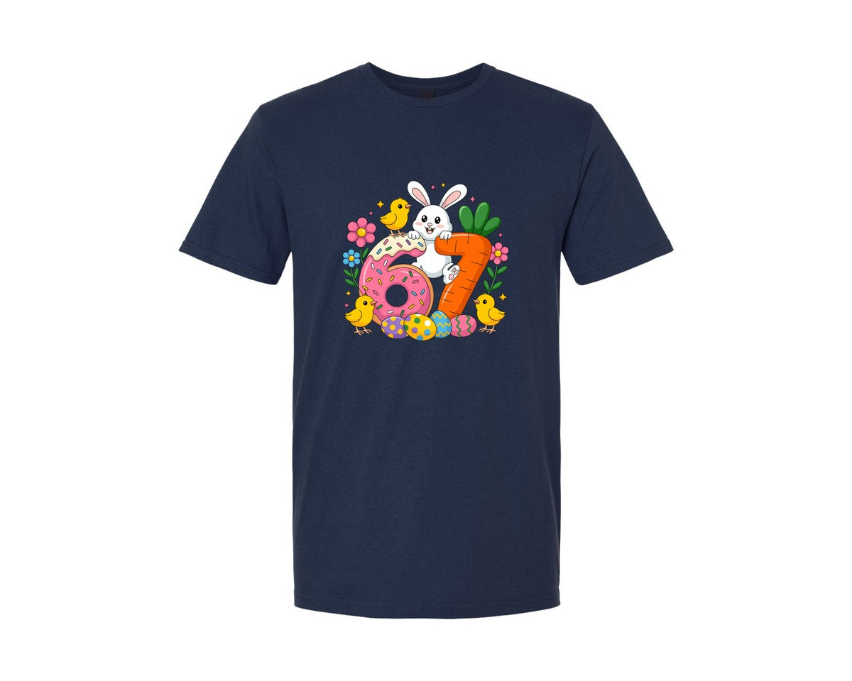 brand:Generic|color:Navy|Happy Easter Day 67 Bunny Six Seven Graphic T-Shirt