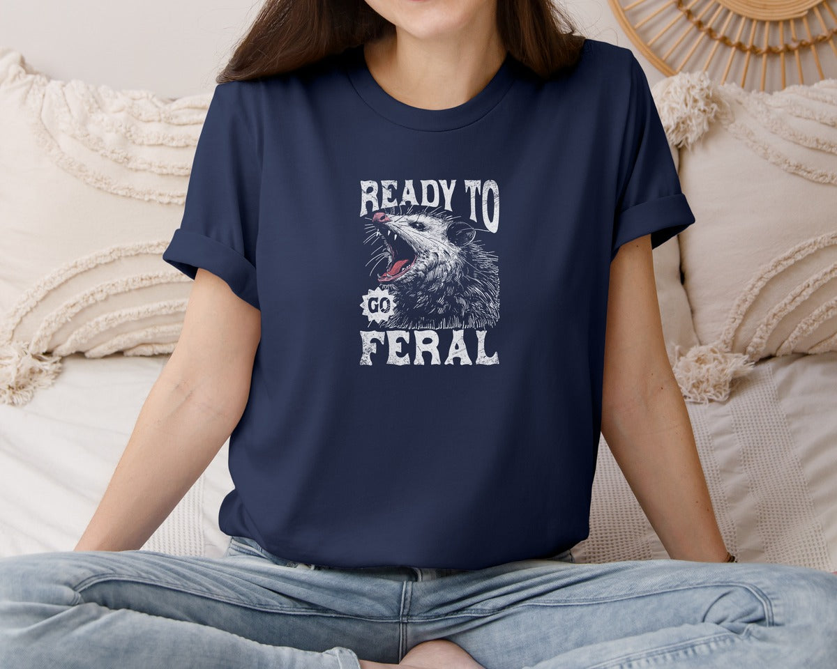 brand:Bella Canvas|color:Navy|Ready To Go Feral Possum Retro Shirt Graphic T-Shirt