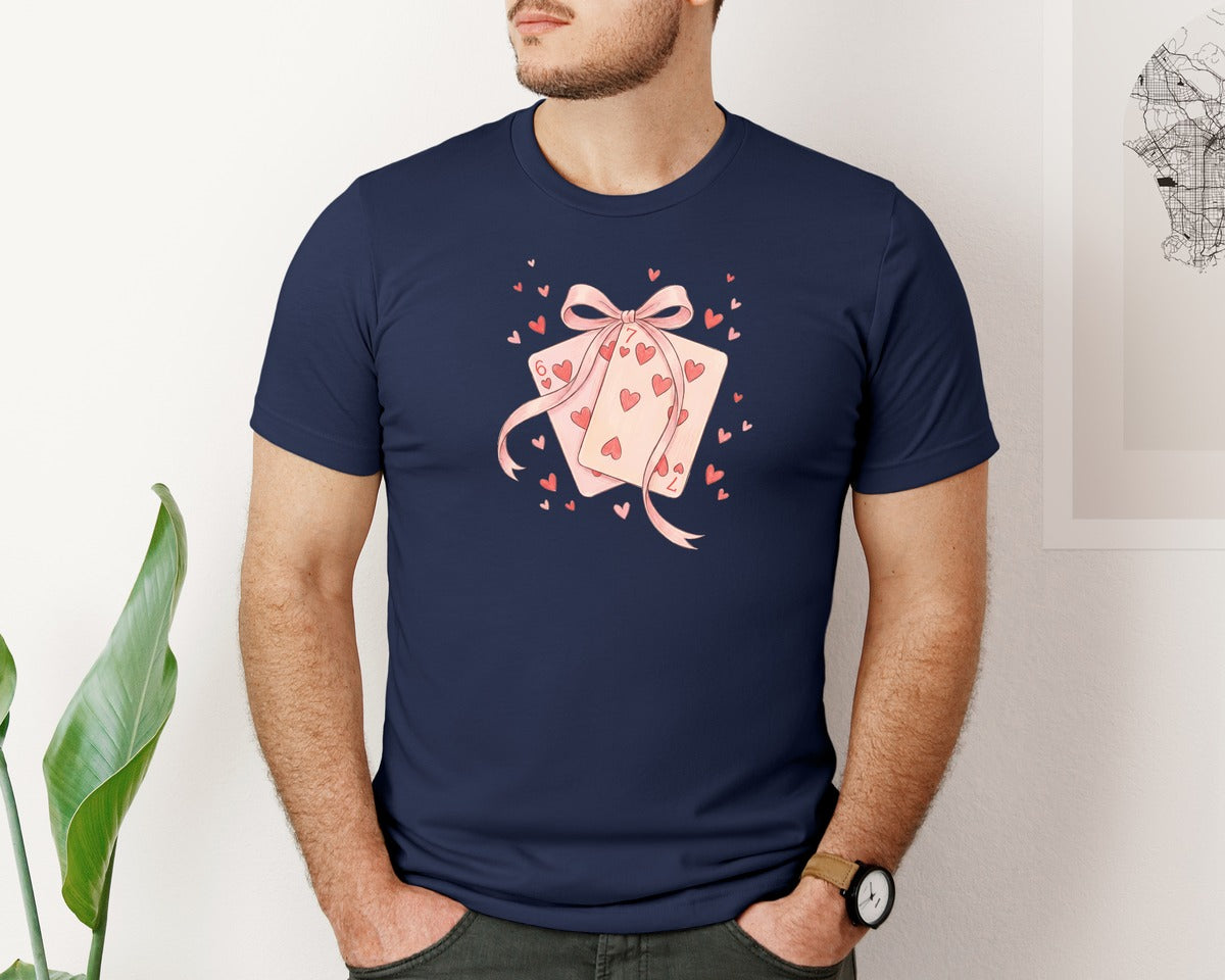 brand:Bella Canvas|color:Navy|Six Seven 67 Meme Playing Card Valentine Graphic T-Shirt