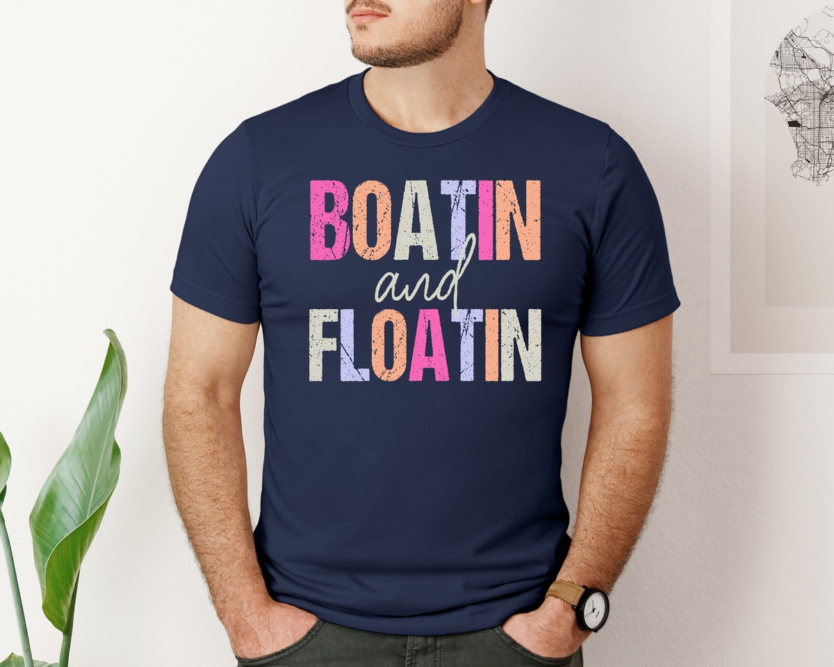 brand:Bella Canvas|color:Navy|Boatin And Floatin Summer Lake 2 Graphic T-Shirt
