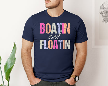 brand:Bella Canvas|color:Navy|Boatin And Floatin Summer Lake 2 Graphic T-Shirt